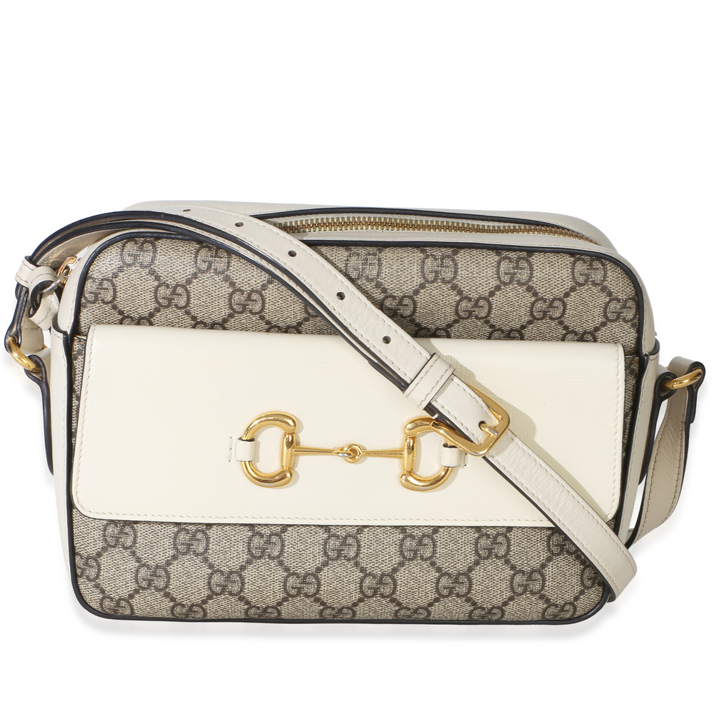 Gucci White GG Supreme Canvas Small 1955 Horsebit Shoulder Bag
